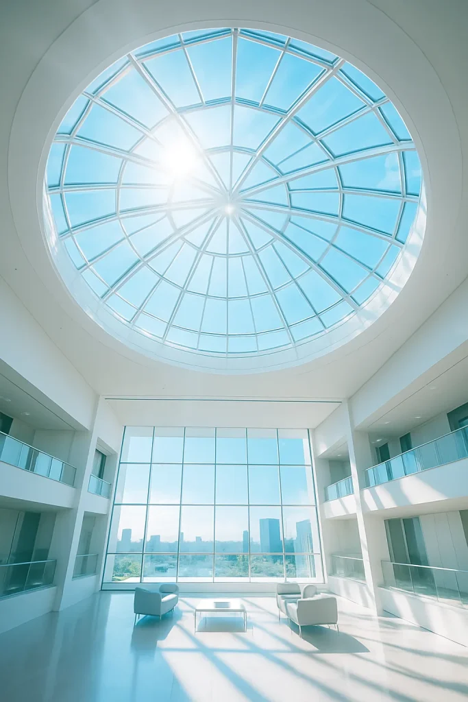 Illustration d’une grande coupole vitrée éclairant un hall
