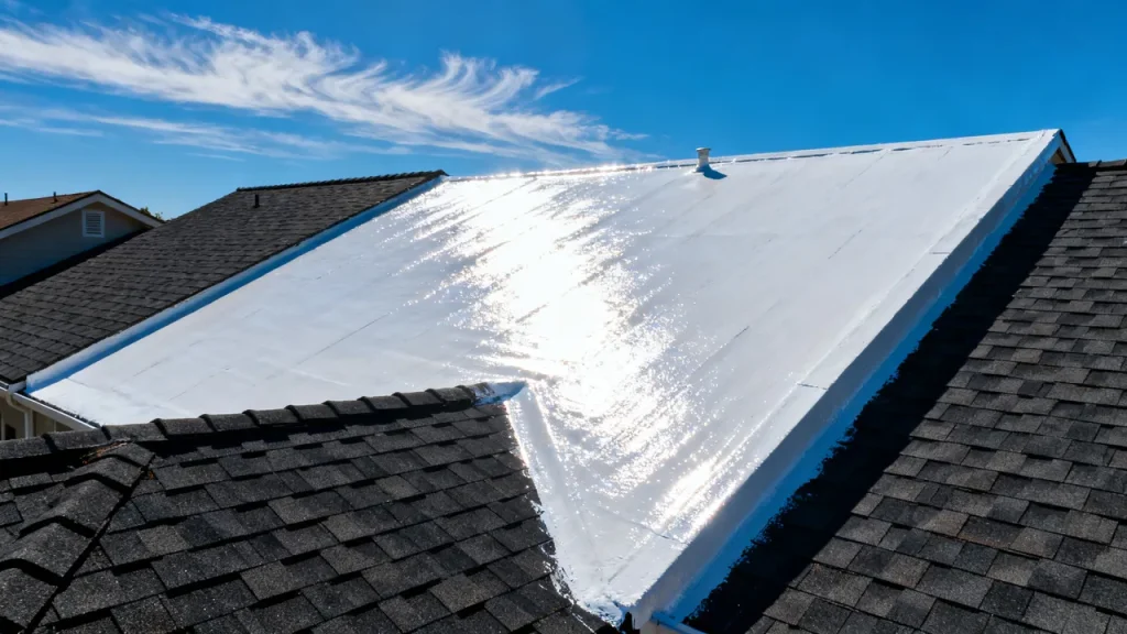 Toiture-terrasse recouverte d’un revêtement blanc réfléchissant à SRI élevé