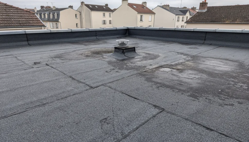 Illustration d’une membrane d’étanchéité bitumineuse vieillie sur une toiture-terrasse